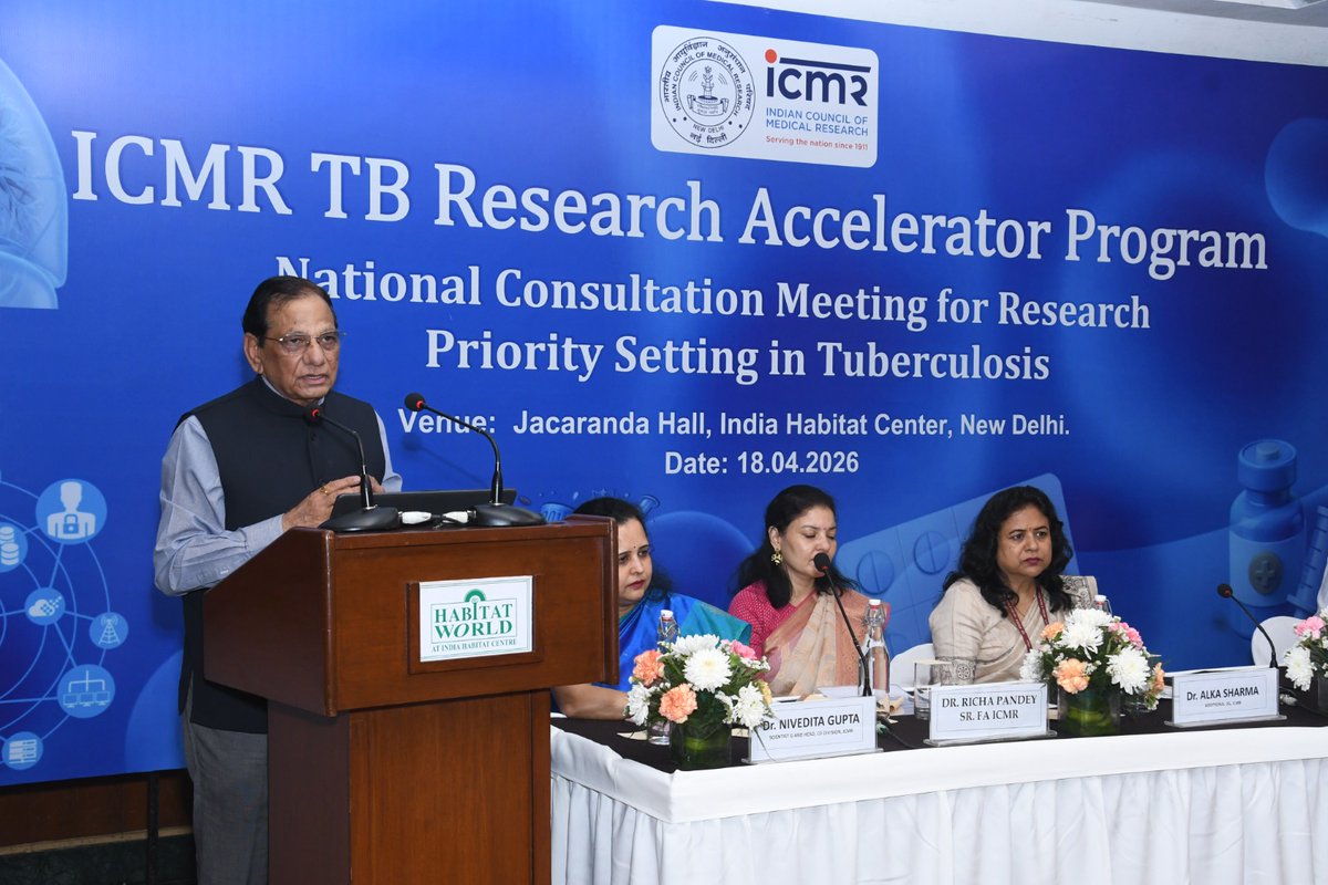 ICMRDELHI's tweet image. ICMR convened a National Consultation on TB Research Priority Setting on 18.04.26 in New Delhi under its #TB Research Accelerator Program, led by Prof. V K Paul, Member, @NITIAayog  &amp;amp; Dr. Rajiv Bahl, Secy DHR &amp;amp; DG, ICMR.
#TBElimination #Tuberculosis