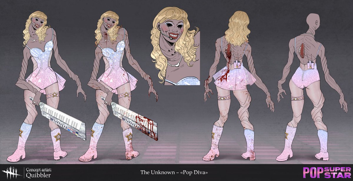 «When something sinister appeared behind the scenes, she screamed into the microphone to call for help, but it wasn't connected. She grabbed the keytar to defend herself, but it was too late»

Comm-s for @/FrankStone4Ever
#DeadbyDaylight #TheUnknown