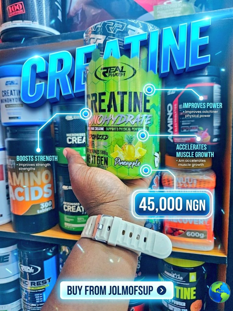 Jolymofsups's tweet image. Creatine Monohydrate boosts strength, power, and muscle growth by rapidly regenerating ATP for intense workouts, enhancing protein synthesis, and promoting cell hydration, leading to bigger muscles and better endurance, 

Price - 45,000 ngn only

#fitness  #supplements #Gym