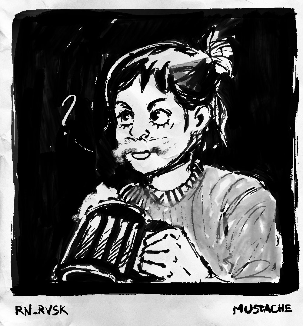 pigpowerrr's tweet image. Покажу что есть на данный момент. 
Сначала я пытаюсь всё же покопаться в своей черепушке в поиске идей, но если не выходит что-то внятное, то просто иду искать что-нибудь в пинтересте. Иногда в поиске рефов внезапно приходит идея.
Усы и плетение вот.
#rn_rvsk_art #inktober