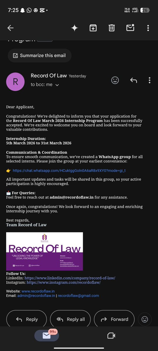 myrrah123's tweet image. I’m excited to share that I’ve completed my virtual internship with Record of Law. Despite starting during my exam period, taking on this challenge turned out to be a rewarding decision. 
#internship #lawstudent #Recordoflaw #internshipopportunity #gratitude