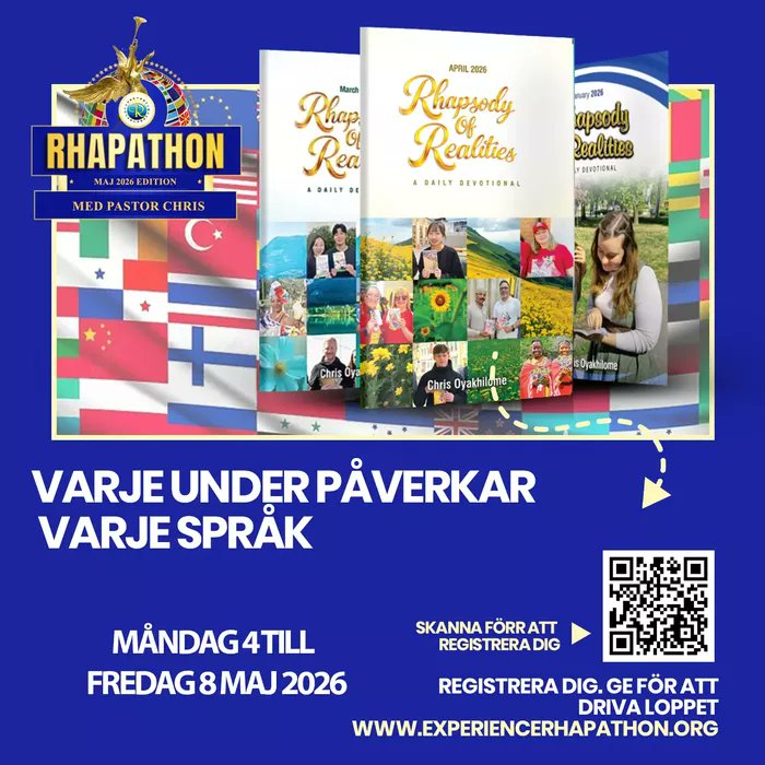 RORintlmissions's tweet image. #SWEDISH
📣📣 𝗗𝗲𝘁 ä𝗿 𝗣𝗿𝗼𝗳𝗲𝘁𝗶𝗮𝗻𝘀 𝗠å𝗻𝗮𝗱 𝗽å 𝘃ä𝗴𝗲𝗻 𝘁𝗶𝗹𝗹 𝗥𝗵𝗮𝗽𝗮𝘁𝗵𝗼𝗻! Du är på ett uppdrag att nå den sista förlorade själen. GÅ ALL IN VARJE DAG!

Det här är vad maj 2026-upplagan av Rhapathon med Pastor Chris handlar om👉 𝗚𝗲𝗿 𝗸𝗿𝗮𝗳𝘁 å𝘁