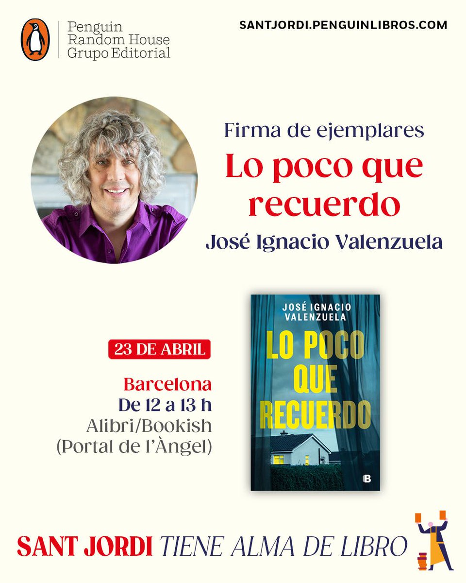 🌹📚 Este #SantJordi en Barcelona se vive con Chile 🇨🇱

El autor José Ignacio Valenzuela presenta y firma su nuevo libro Lo poco que recuerdo

📍 Alibri Bookish
⏰ 12:00–13:00

¡Te esperamos! ✨