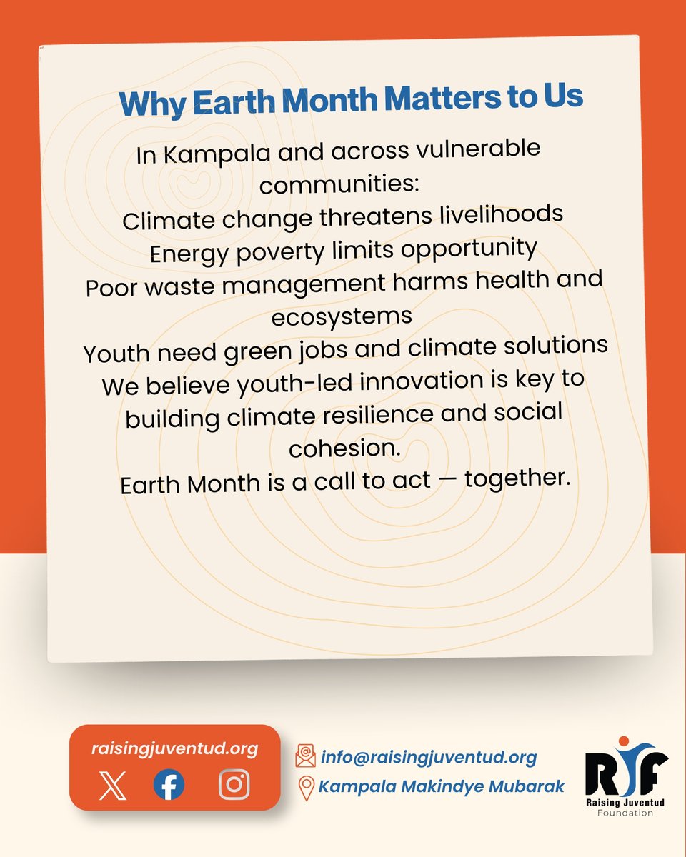 raisingjuventud's tweet photo. Sustainability is a daily responsibility, not a one-time event.

At Raising Juventud Foundation, we empower youth in refugee &amp; host communities in Kampala with clean energy, green livelihoods &amp; climate action.

Clean energy | Sustainability | Youth-led solutions
#EarthMonth2026 https://t.co/V0xTKKCDGJ