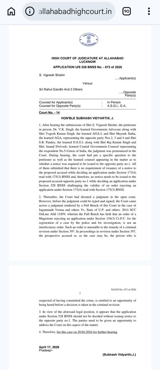 In this extra ordinary circumstances which has occured in last 24 hours. I would like to Request All The People of India to kindly urge the Hon'ble Chief Justice of India to kindly Direct the Hon'ble Chief Justice of the Allahabad High Court at Lucknow Bench to kindly type and