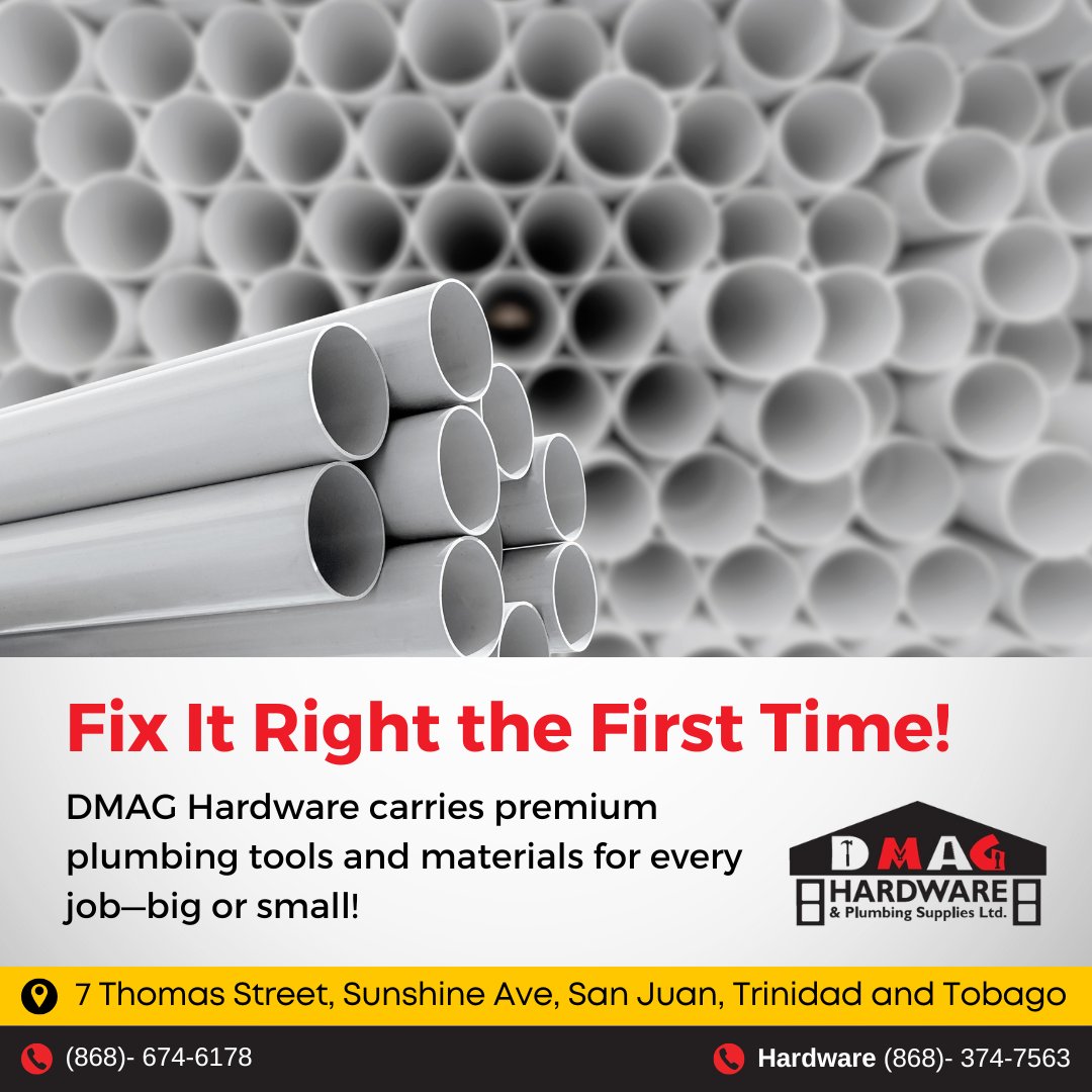 DmagLtd's tweet image. Built to Last! 💪

DMAG #Hardware provides strong, long-lasting plumbing essentials for homes and businesses.
.
Order now!

Contact us at 868-374-7563 via WhatsApp or by calling
📍 7 Thomas Street, Sunshine Ave, San Juan, #Trinidad and Tobago