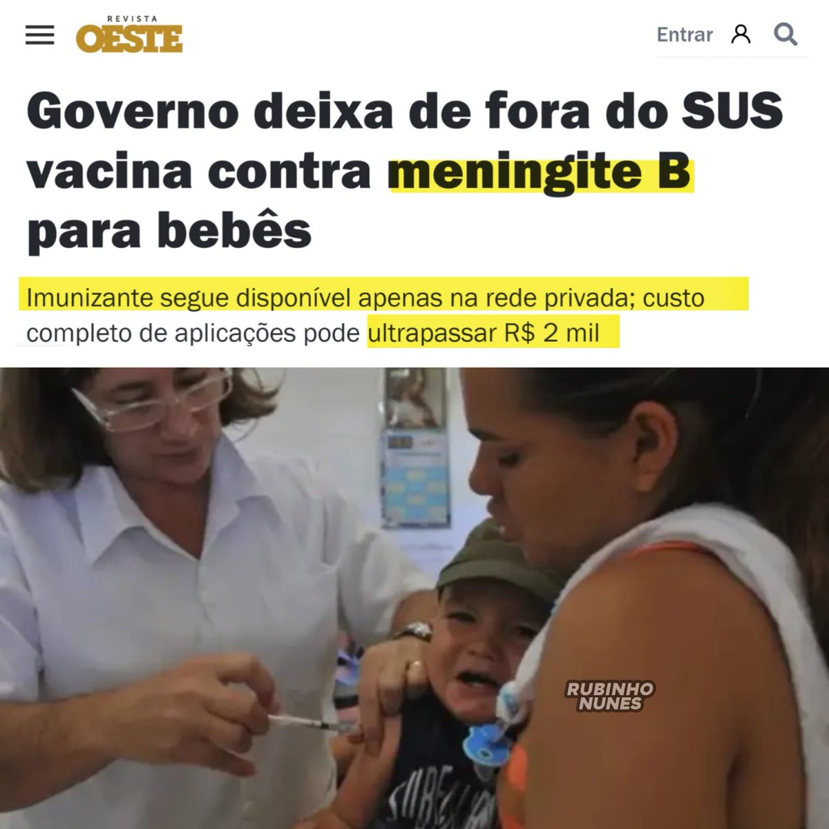 Lula vivia gritando que defendia “a vacina e a ciência”.

Agora o governo não oferece acesso à vacina contra meningite B pelo SUS para os bebês.

A turma da Rouanet não vai gravar “Salve o SUS”?