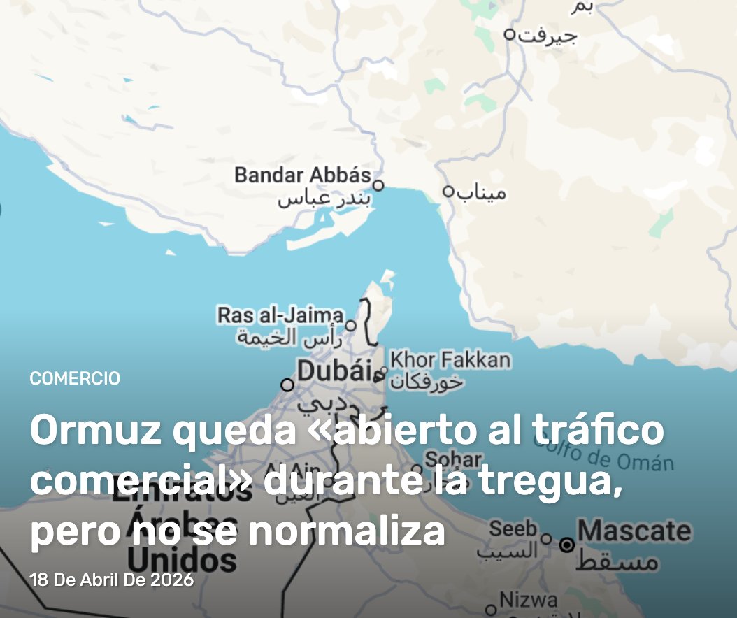 MasContainer's tweet image. 🅰️ Newsletter diario:

Ormuz queda «abierto al tráfico comercial» durante la #tregua, pero no se normaliza

#Teherán anunció que el estrecho de #Ormuz quedaba abierto al tráfico comercial durante la tregua, una señal que alivió momentáneamente a los...

+

mailchi.mp/mascontainer/n…