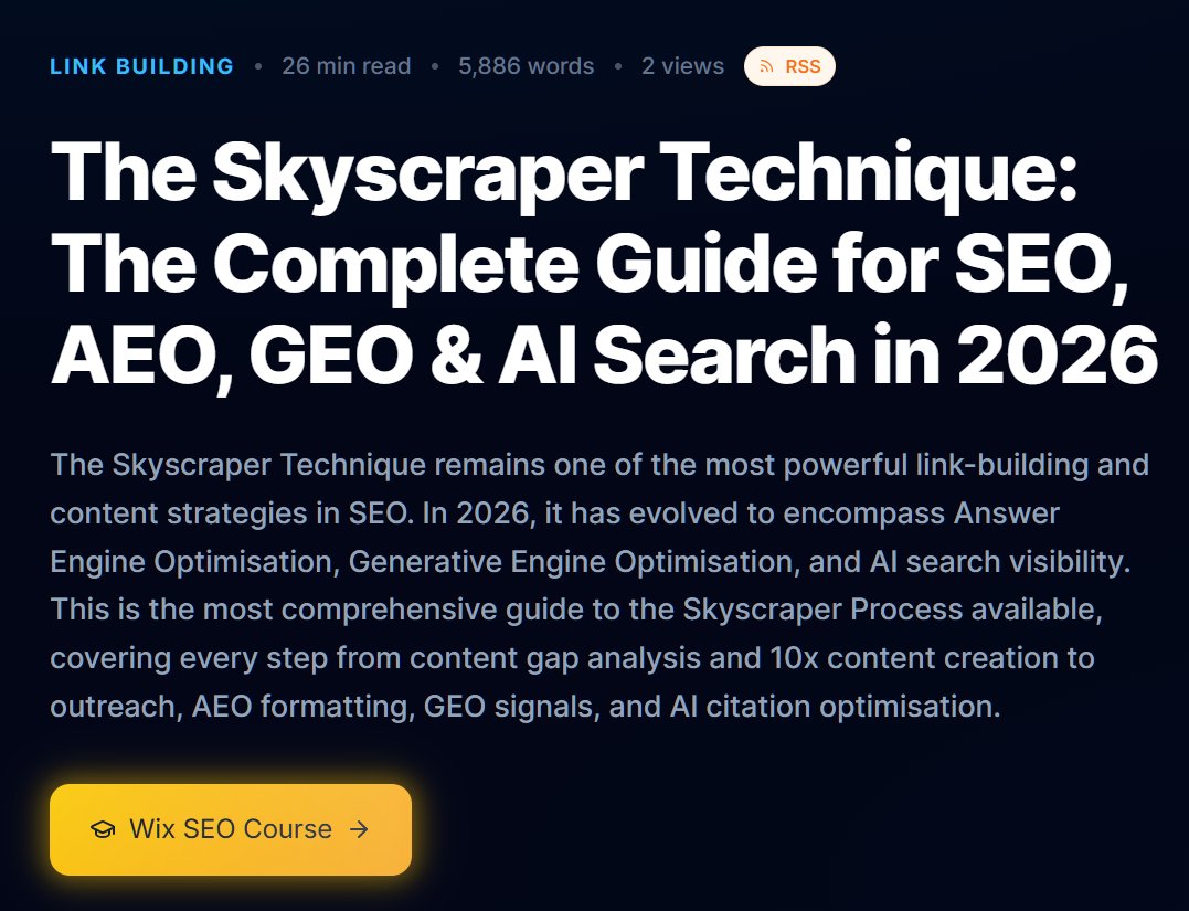 ydontyou's tweet image. The Skyscraper Technique: The Complete Guide for SEO, AEO, GEO &amp;amp; AI Search in 2026 wixseo.co.uk/wix-seo-expert… #seo
