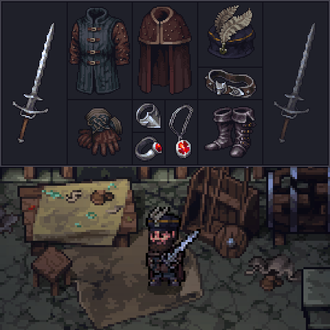 Stoneshard's tweet image. Gear highlights - Flamberge and top-tier light armor ⚔️
#armor #medieval #pixelart #gamedev #indiedev #indiegame #ドット絵 #像素艺术 #픽셀아트