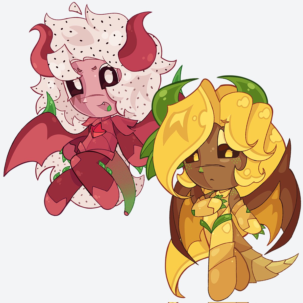 Pickl3ss_'s tweet image. Heres some chibis of these 4
 Wanted to do lotus as well but im lazy😔😔
#pitayadragoncookie #ananasdragoncookie
#longandragoncookie
#lycheedragoncookie