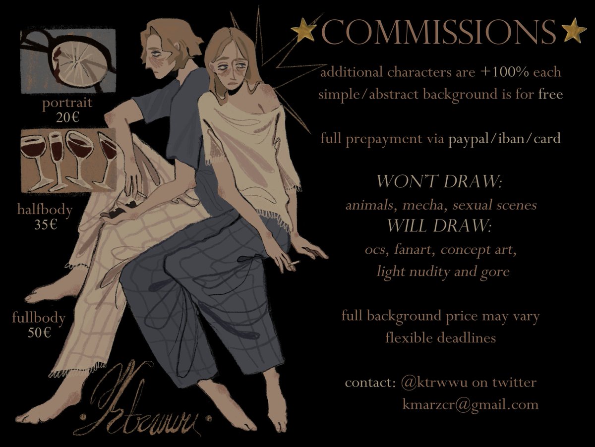꩜ COMMISSIONS ꩜  

info&amp;tos: ktrwwucomms.carrd.co
dm if interested 🏰