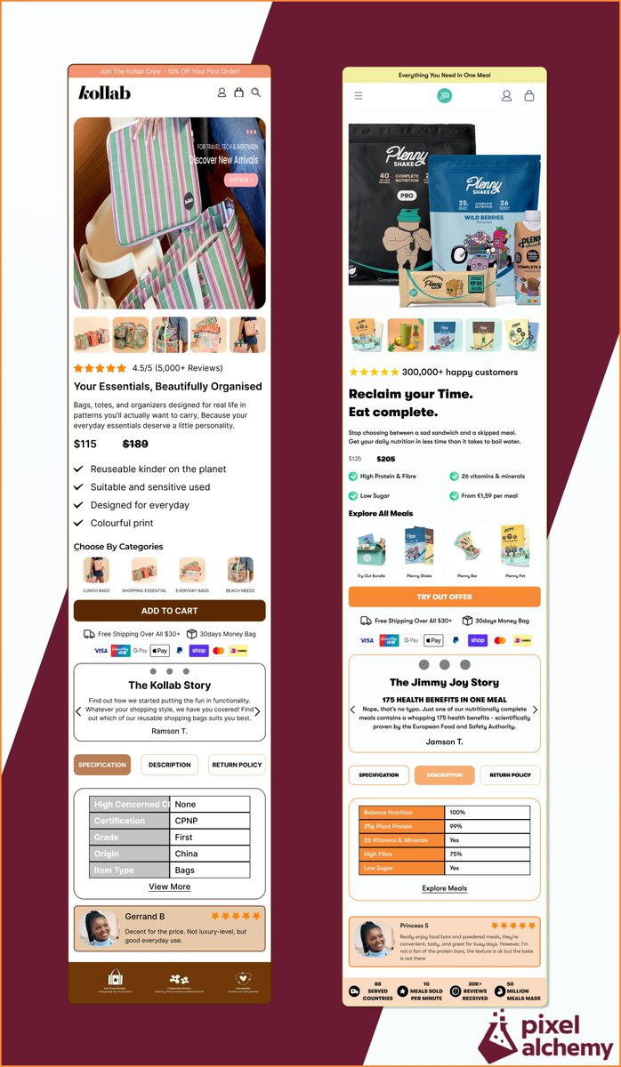 AjeigbeAbi7220's tweet image. Different mobile product page design in Figma 

Focused on clarity, conversion, and smooth shopping flow.

Clean structure. Strong hierarchy. Built for frictionless decisions.

#uiux #figma #replo #landingpage