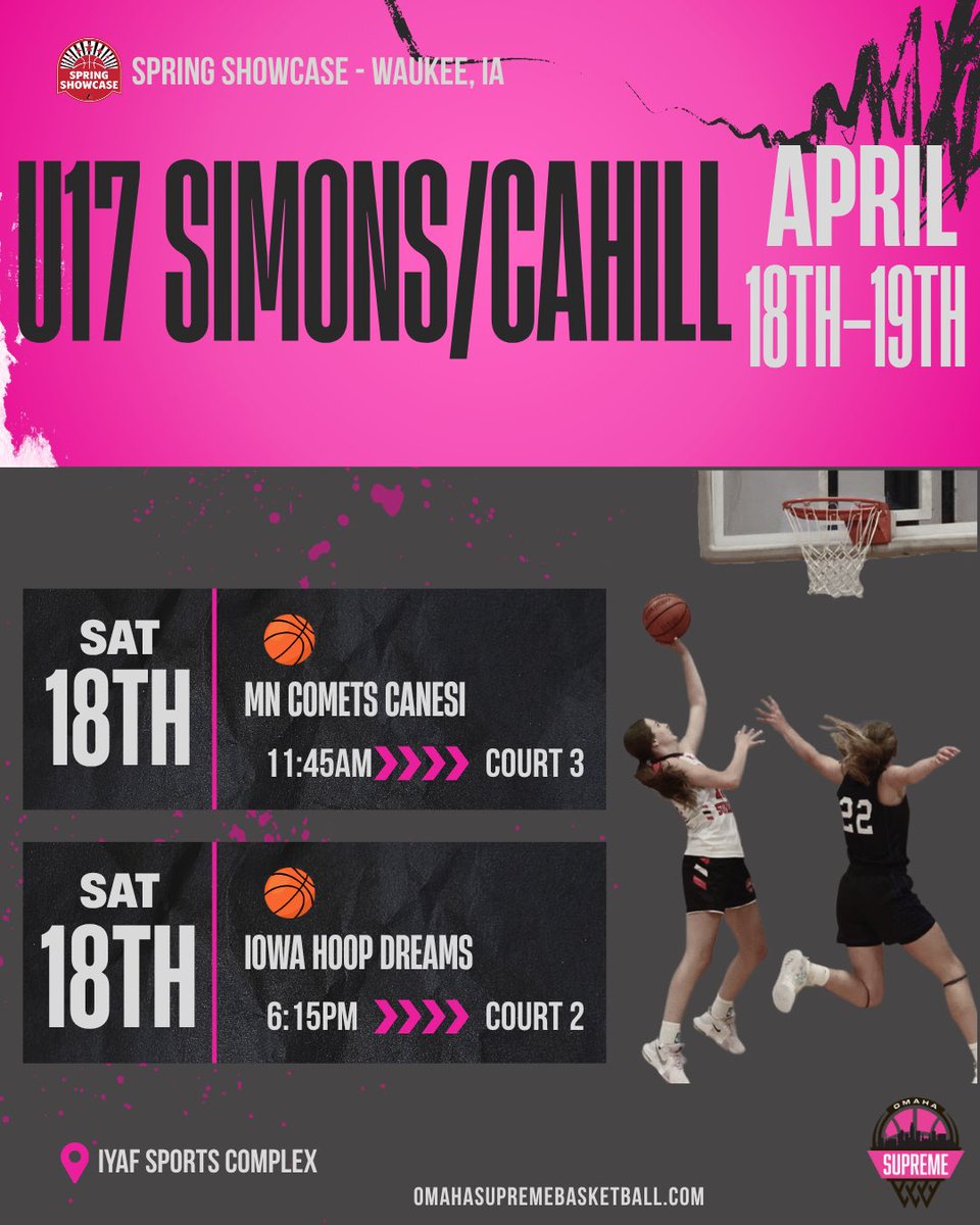 🏀U17 Simons/Cahill is playing this weekend in the Spring Showcase in Waukee, IA! Let’s go girls!