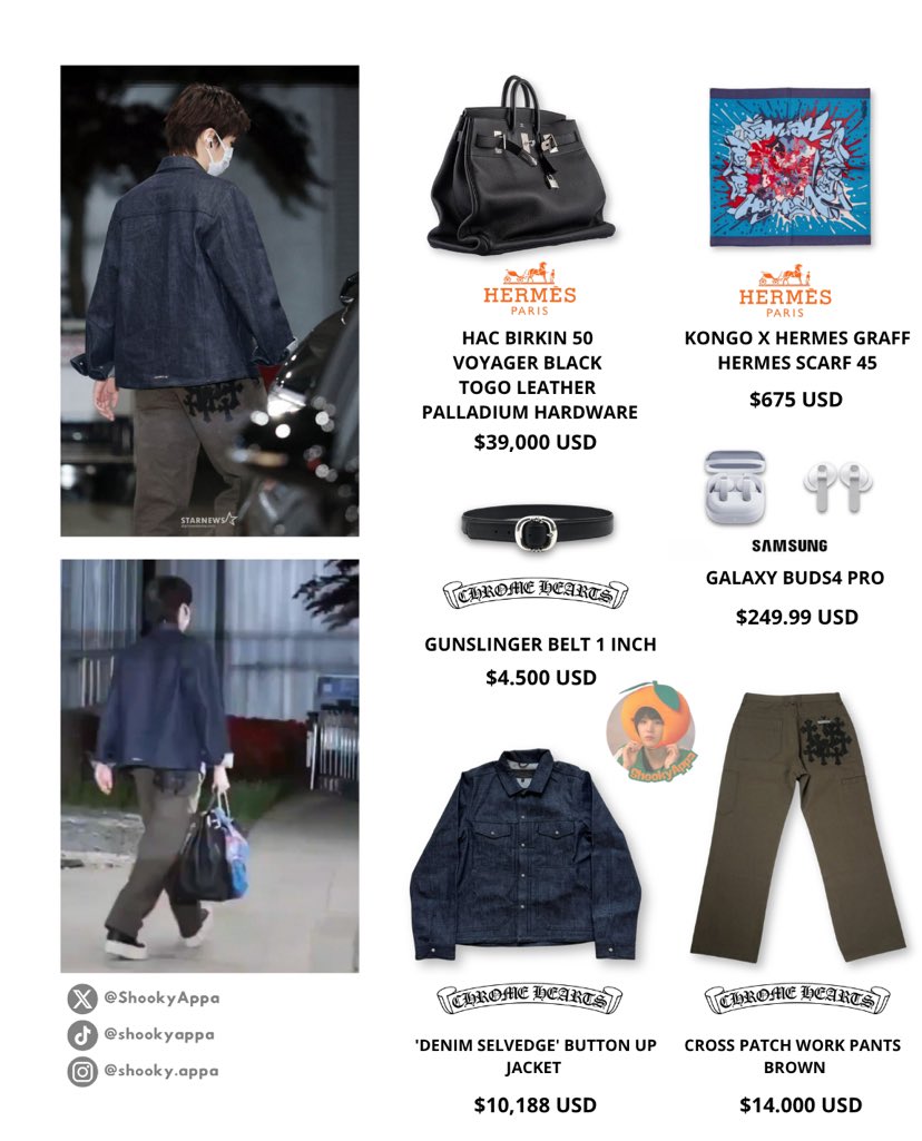 [260418]
Yoongi’s outfit as he arrived in Seoul from Tokyo at the Gimpo Business Aviation Center (SGBAC)
👜 Hermes
🧣 Hermes
🎧 Samsung Galaxy Buds4 Pro
🪢 Chrome Hearts 
🧥 Chrome Hearts 
👖 Chrome Hearts 
#SUGA #SUGAoutfit