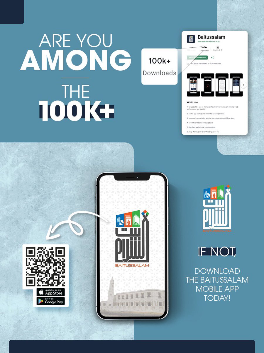 Baitussalam_Org's tweet image. Are you part of the 100K+ community yet?
If not, now’s the time to download the Baitussalam Mobile App.

onelink.to/baitussalam

#Baitussalam #BaitussalamApp #MobileApp #BaitussalamMobileApp #WeAreForTheUmmah