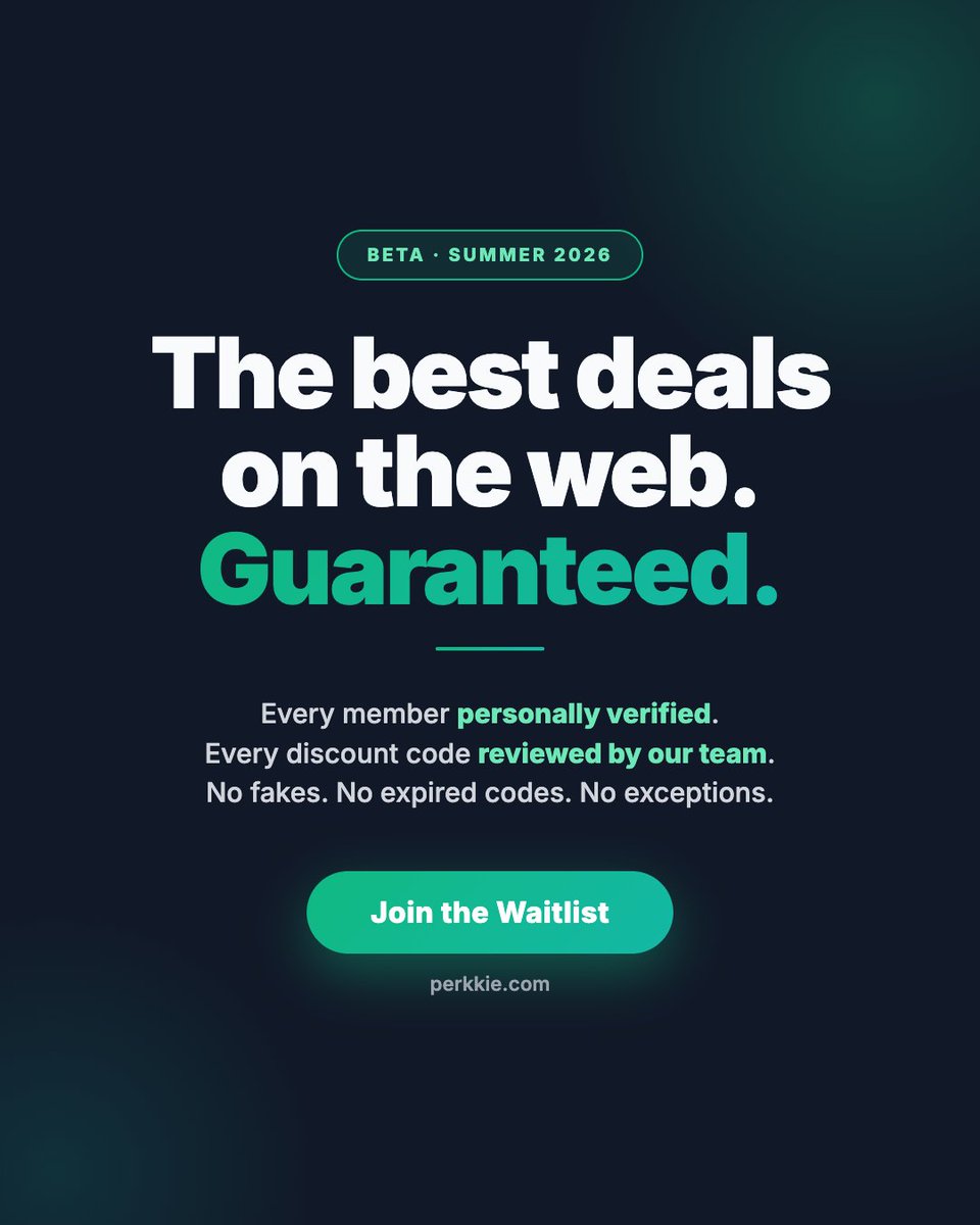 perkkieco's tweet image. Perkkie beta launches this summer🚀

The best deals on the web. Guaranteed. 

Get on the waitlist — be part of it from day one 👇
✨ Early access before public launch
🎯 First dibs on perk submissions
🛠️ Shape the platform with your feedback

#beta #earlyaccess #comingsoon