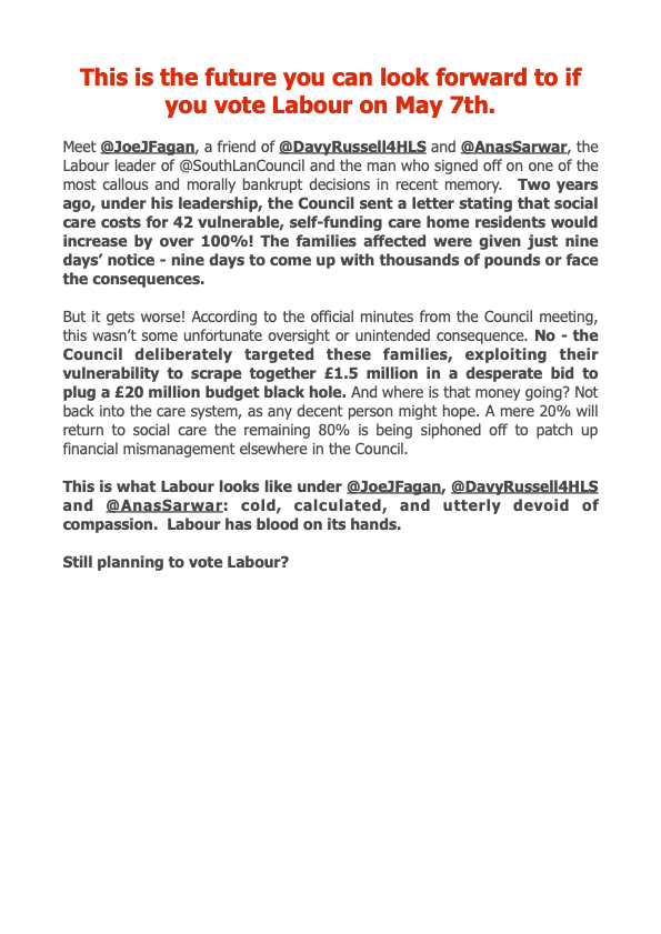 calanbosch's tweet image. Let the voters in #EastKilbride and #Hamilton know the future they can expect if they vote Labour on May 7th - spread this far and wide.  The anxiety and stress caused to these 42 vulnerable and defenceless individuals is disgusting.  Labour goes after the weakest in society.