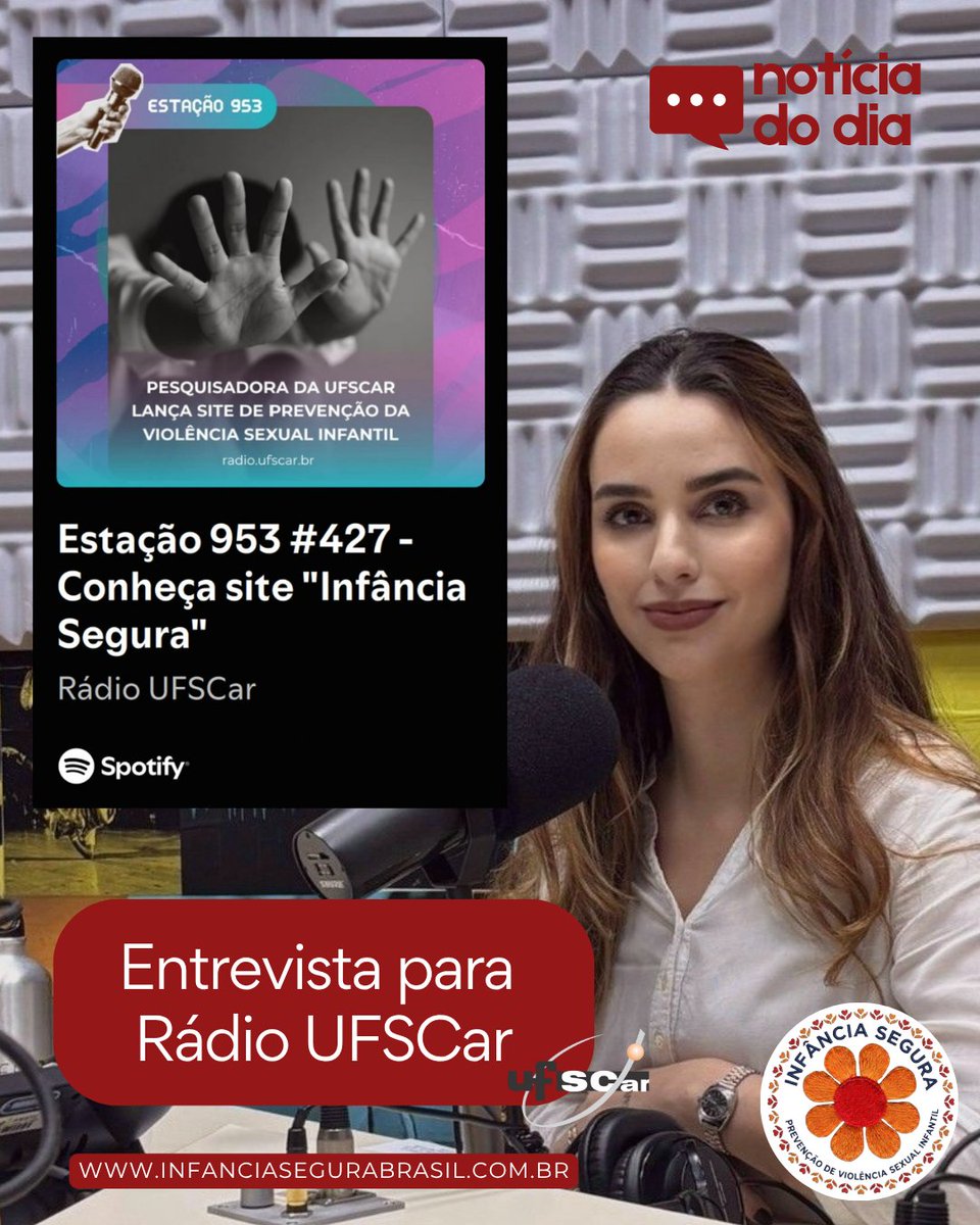A prevenção da violência sexual infantil precisa de informação de qualidade, acessível e baseada em evidências e é isso que nos move todos os dias.Fui entrevistada pela Rádio UFSCar para falar sobre o lançamento do site Infância Segura.
🔗 infanciasegurabrasil.com.br