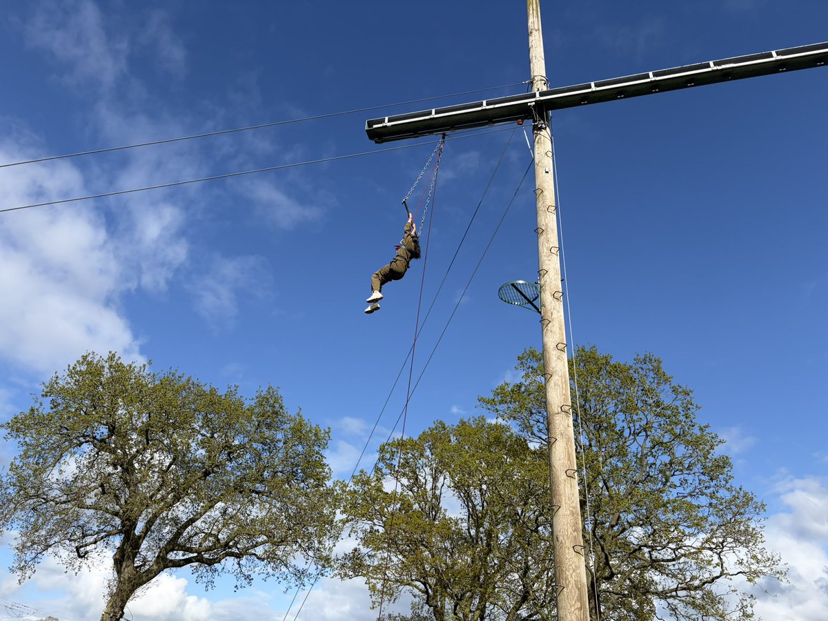 SharplesBacc's tweet photo. Trapeze time! Fear of heights conquered! 💜 #BaccPGL26 @SharplesSchool https://t.co/z28QAkia8Y