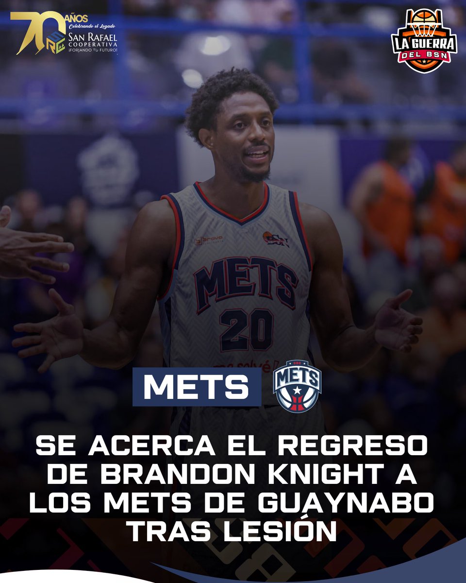 #BSNPR | OFICIAL: El armador Brandon Knight de los Mets de Guaynabo podría regresar este domingo o el próximo martes a cancha según informó el técnico Jorge Rincón.

🏀 El canastero viene de sufrir una lesión en el hamstring pero ya se reintegró a las prácticas del equipo y se