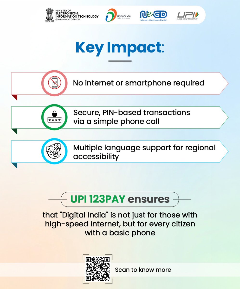 GoI_MeitY's tweet image. Technology is at its best when it leaves no one behind. Bringing the power of UPI to the most remote corners of our nation.
Click to know more npci.org.in/product/upi-12…

#UPI #DigitalIndia @UPI_NPCI