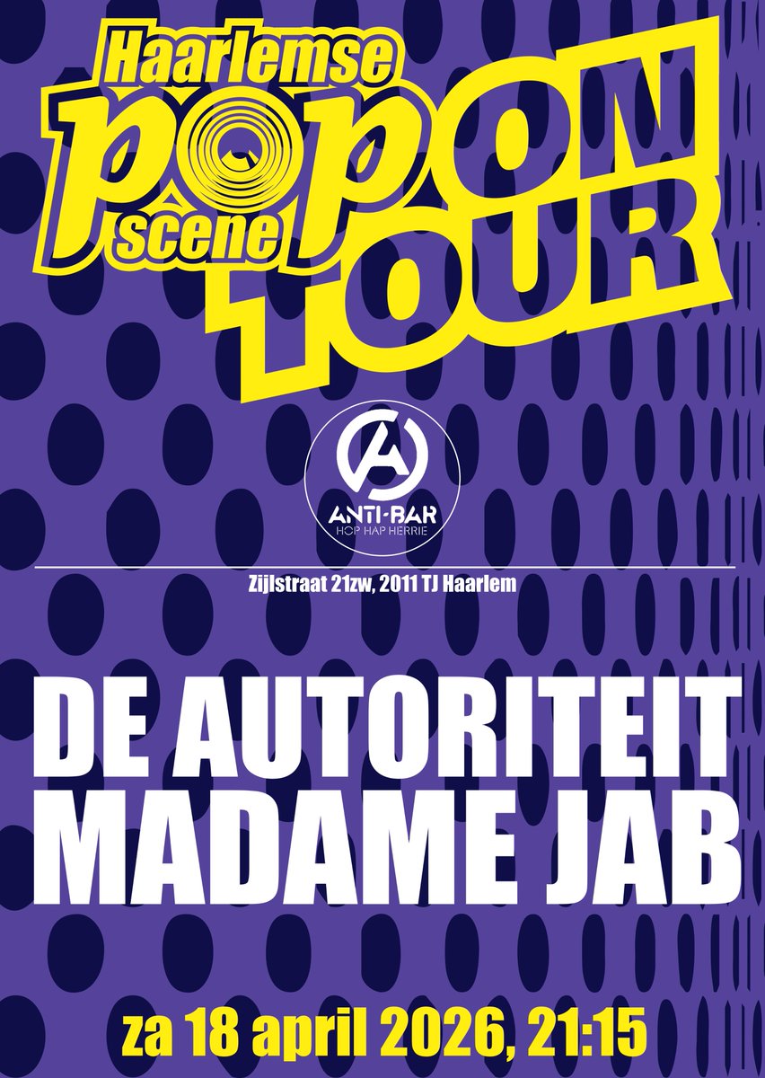 HPSOnTour's tweet image. Als je vandaag moet werken: gewoon doen. Maar als je iets leuks ging doen: afzeggen. Want. Vanavond v/a 21:15 in de Anti-Bar: De Autoriteit en Madame Jab. Is beter.

#haarlem #popscene #ontour #hpsot #hps023 #live #muziek #musik #musica #musique #music