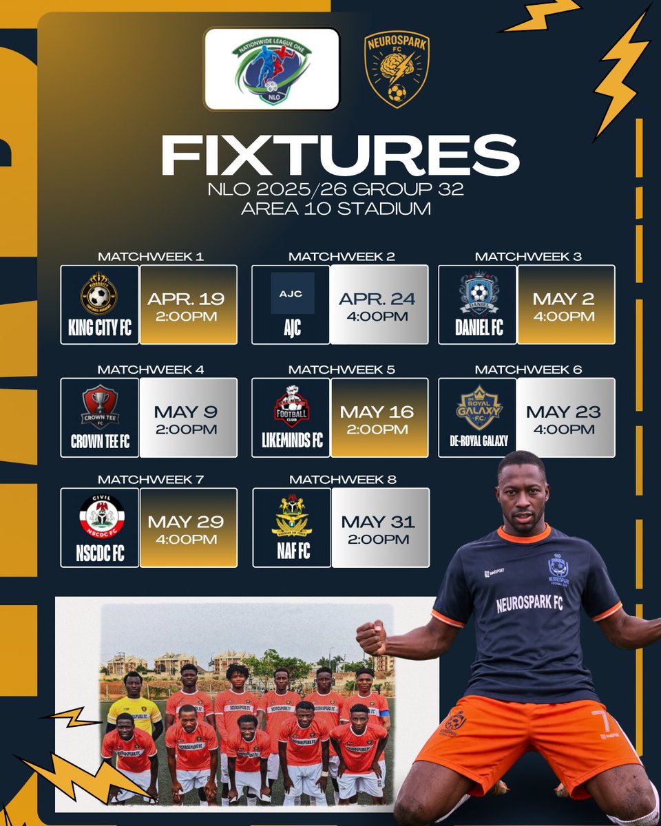 Neurosparkfc's tweet photo. All set for the season ahead. ⚽🔥
Here are our @theNNLO 2026 Division One fixtures.

Which game are you looking forward to? 👇

#Neurosparkfc #NLO26 https://t.co/bttMyhSduZ