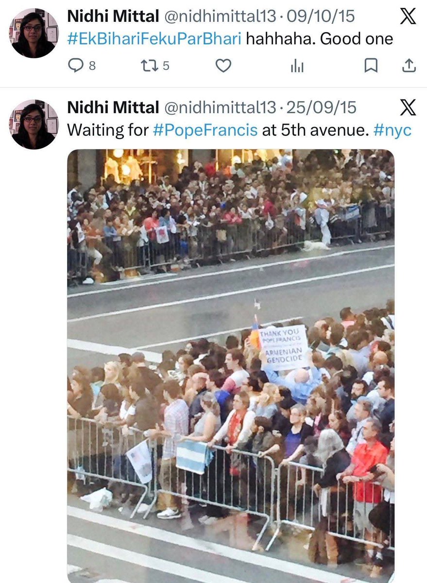 BS_Prasad's tweet image. Gems of Nidhi Mittal, wife of Lenskart CEO Peyush Bansal. 

Just like the husband who openly discriminated against Hindus, his wife mocks Hindus and celebrates the Pope.....

She has now deleted her X account....