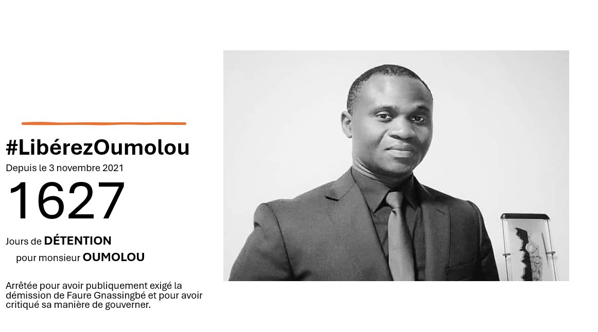 AblodeGbadja1's tweet photo. TOGO - Monsieur OUMOLOU, membre de la diaspora togolaise, arrêté à Lomé sans mandat d’arrêt alors qu’il était en séjour au Togo, est toujours derrière les barreaux pour avoir défendu l’idée d’un Togo gouverné autrement: 1627 jours. Luttons pour sa liberté. #LibérezOumolou https://t.co/sYSYeT7YLn