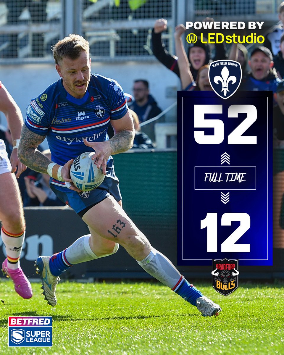 FULL TIME: Wakefield Trinity 52-12 Bradford Bulls

A huge win for the Trin!

<a href="/TheLEDStudio/">LED Studio</a> | #UpTheTrin