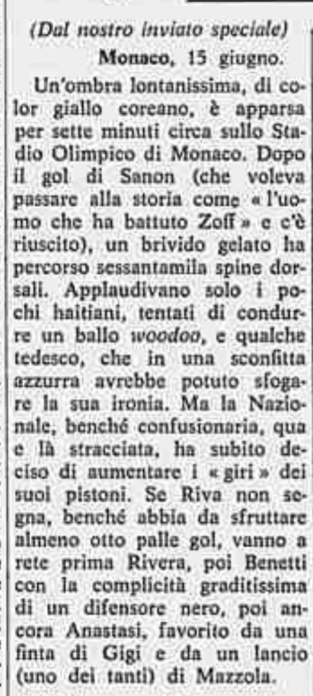 L'ombra gialla coreana, i balli woodoo e il difensore nero in questo pezzo della grande firma Giovanni Arpino per Italia - Haiti del mondiale 74