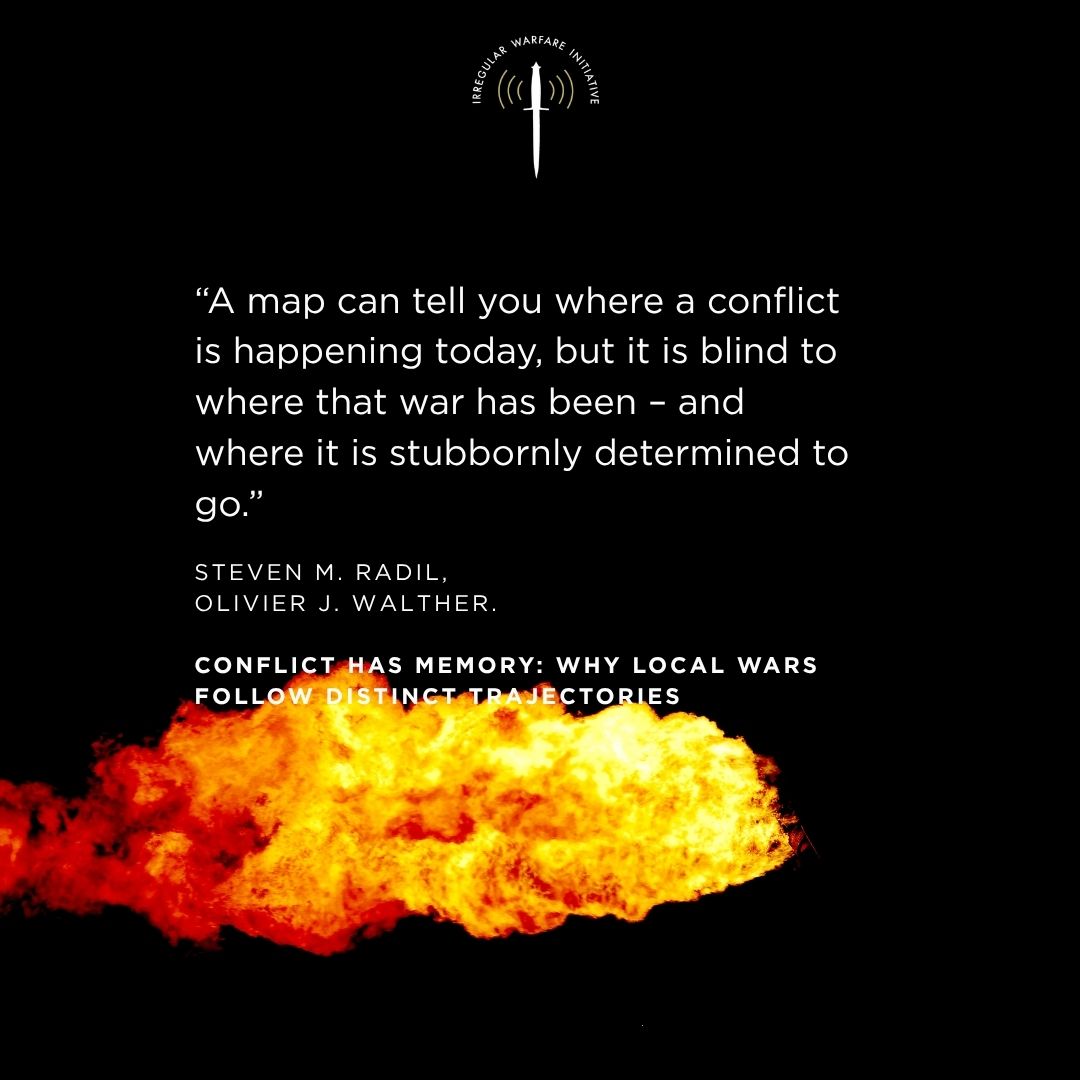 IrregWarfare's tweet photo. In “Conflict Has Memory: Why Local Wars Follow Distinct Trajectories,” Steven M. Radil and Olivier J. Walther argue that conflict is not a series of isolated incidents, but a path-dependent process shaped by local dynamics over time.

Drawing on data from more than 3,700 conflict-affected localities, they show that most conflicts are short-lived, some become recurrent, and a critical few become entrenched. These distinctions matter because each trajectory requires a fundamentally different policy response.

Too often, policymakers misread the type of conflict they are facing, leading to short-term fixes that fail to address deeper dynamics. The result is predictable: temporary gains followed by relapse.

Conflict has memory. Strategy should reflect it.

Read more: https://t.co/f77Lp0z9eC

#IrregularWarfare #ConflictAnalysis #SecurityStudies #Geopolitics