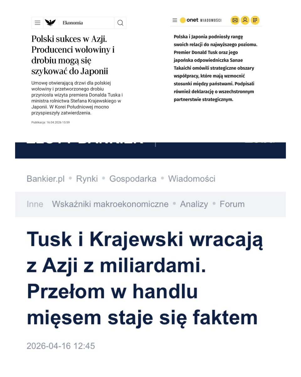 O tym się mówi 🗣️ 🇵🇱- 🇰🇷 i 🇵🇱 -🇯🇵

Sukces Premiera Tuska w Azji.

Premier i jego ludzie wrócili z Azji z miliardami dla Polski. 

Brawo  <a href="/donaldtusk/">Donald Tusk</a> 👏🏻
