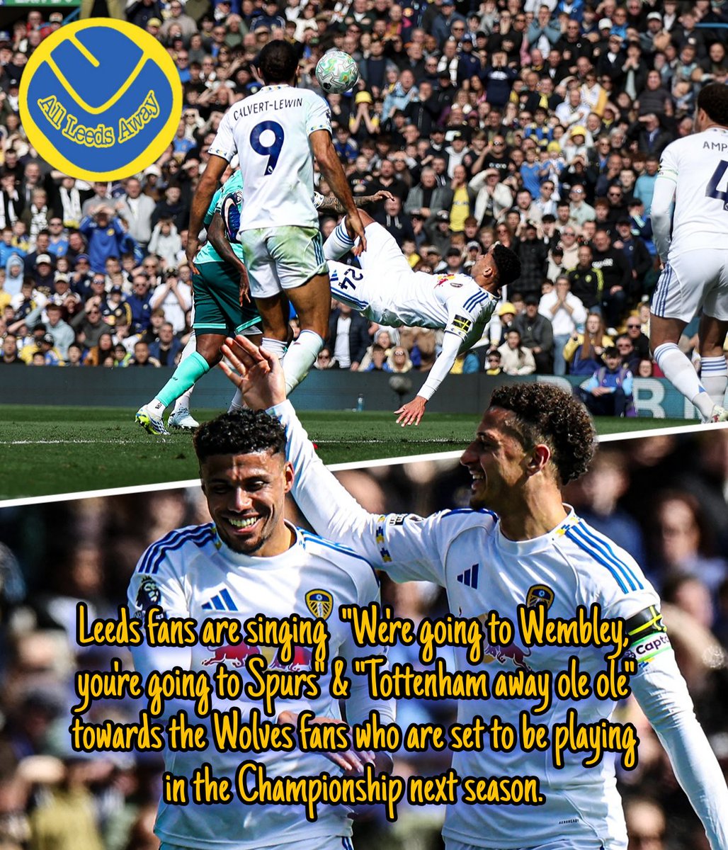 allleedsaway's tweet image. 🤣🤣🤣 Leeds fans are singing  "We're going to Wembley, you're going to Spurs" &amp;amp; "Tottenham away ole ole" towards the Wolves fans who are set to be playing in the Championship next season.

#lufc #wwfc #leeds #Wolves #Wolverhampton #leedsunited #spurs #Tottenham