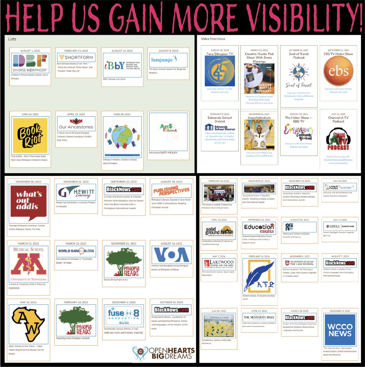 OpenHeartsBigD1's tweet photo. Want to help support literacy in Ethiopian and African languages?  Help us gain more visibility to find support for our work. Podcasts, interviews and articles are all super helpful, check out our list of outlets who have featured our work for inspiration: https://t.co/TkJcq1rH4g https://t.co/7AsrmFEYPx