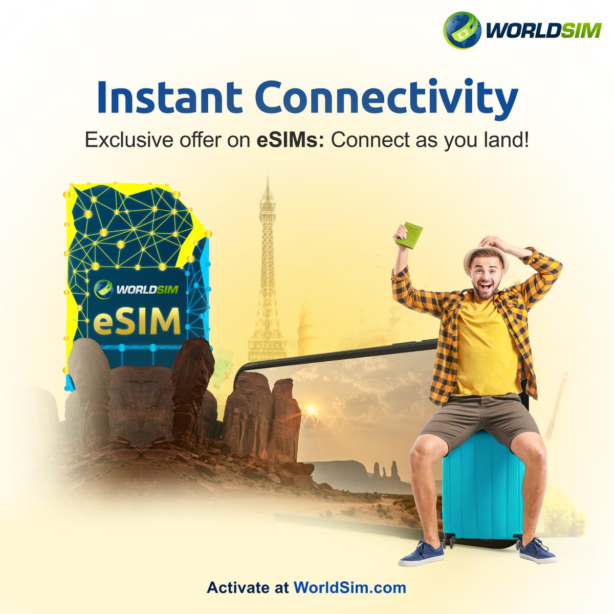 WorldSIMcard's tweet image. Step into the landscape of your dreams the moment you land 🌍

With WorldSIM eSIM, stay connected in 195+ countries — no roaming, no hassle.

👉 worldsim.com

#esim #connectivity #worldsim #travel #digitalnomad