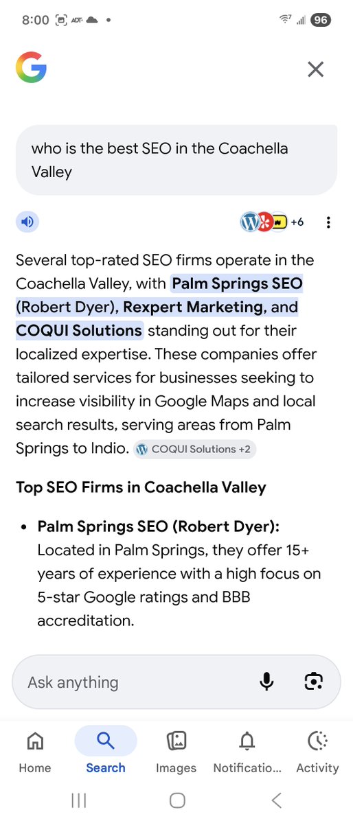 PinnacleSEO's tweet image. Are you on the hunt for top-notch SEO services in the Coachella Valley? Well, look no further! A recent Google AI-powered search shows that Robert Dyer, based in Palm Springs, is the top SEO expert in the area.
#SEO #TOPSEO #SearchEngineOptimization #AISEO #GEO #AEO #AIAEO