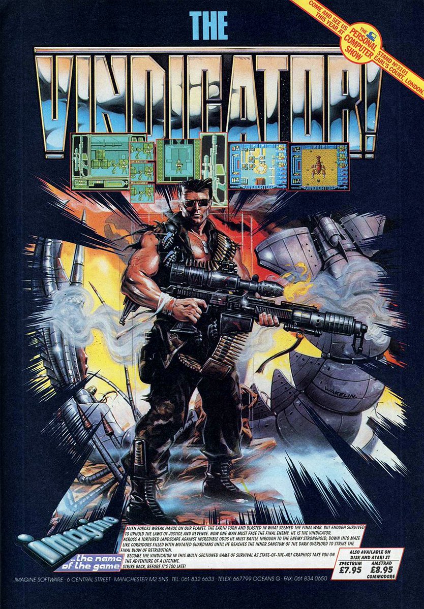 MarkRJones1970's tweet image. I have never seen this earlier, crude attempt at hiding the 'GREEN BERET II' tag on #TheVindicator artwork before. Found in a game catalogue. 'STRIKE BACK'?? Ughhh! 

1. Original art. 
2. Catalogue ad.
3. Magazine ad. (still crude!)

#OceanSoftware #ZXSpectrum #RetroGaming