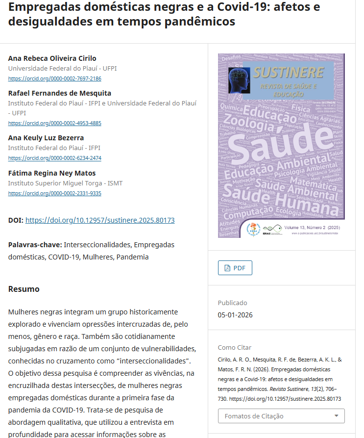 RevSustinere's tweet image. instagram.com/revsustinere/ e-publicacoes.uerj.br/sustinere/arti… Empregadas domésticas negras e a Covid-19: afetos e desigualdades em tempos pandêmicos #saude #uerj #sustinere #meioambiente #pesquisador #ecossistema #laboratorio #biologia