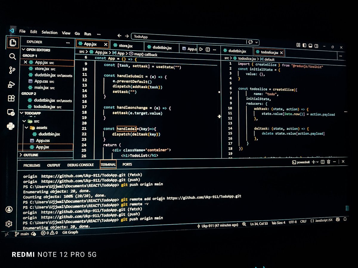 Ujjwal__911's tweet image. Built a TodoList app with React &amp;amp; Redux Toolkit ⚛️

Tech used:
→ React 
→ Redux Toolkit
→ Component based architecture

The hardest part? Understanding how state flows from slice → store → Provider → useSelector 🔥

#ReactJS #ReduxToolkit #JavaScript #WebDevelopment
