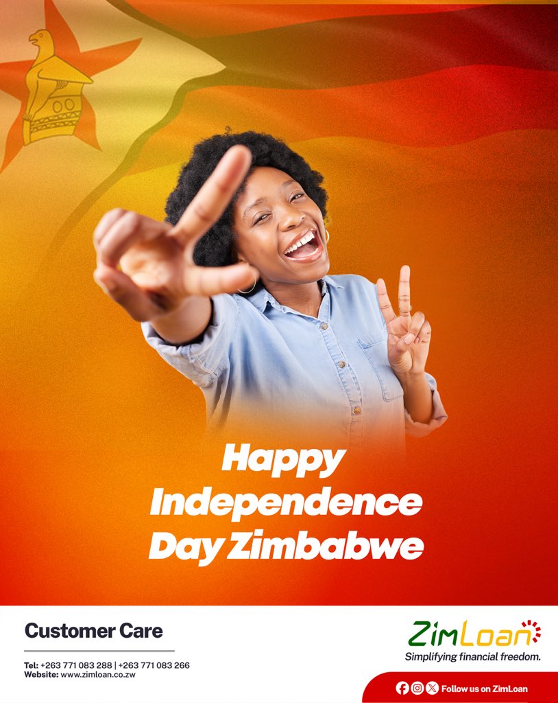 Happy Independence Day, Zimbabwe! 🎉
Let’s celebrate the journey, cherish the progress, and keep building together.

Need a little boost to fuel your own independence goals? ZimLoan is here – fast funds for your next move.

Celebrate responsibly. Plan boldly: