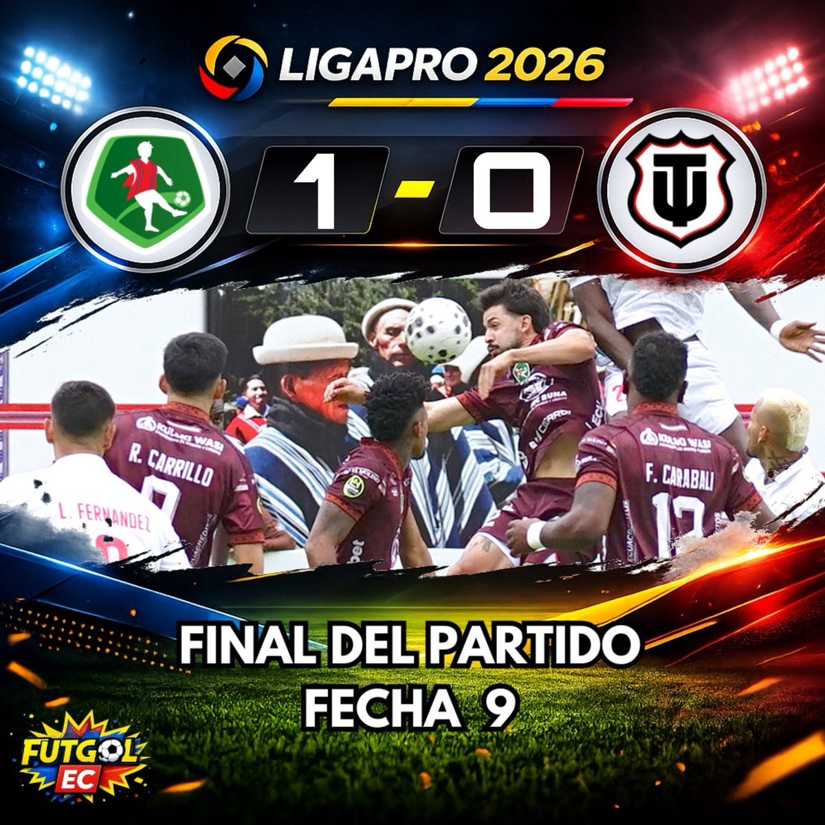 ¡Final del partido!

🏆 #LigaPro 🇪🇨
🗓️ #Fecha9
🏟️ #CooperativadeahorroycréditoMushucRuna

1️⃣ #MushucRuna
⚽️ Freddy Mina 90+4’

0️⃣ #TécnicoUniversitario