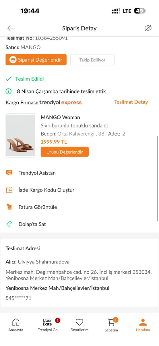Ulyamn2211's tweet image. @Mango @Trendyolcom REZALET!

Sipariş 10384255091 elime ulaşmadı. Kargo "Teslim Edildi" yazıp TEX AVRUPA DEPO'ya bırakmış. 10 gündür mağdurum!

Bildiri No: 2436d552-6e1d-42de-8bb7-bbd5a92abbf1
ÇÖZÜM YOK. Ya ürün ya PARA İADESİ! Yoksa CİMER + chargeback.

#mango #trendyol #şikayet