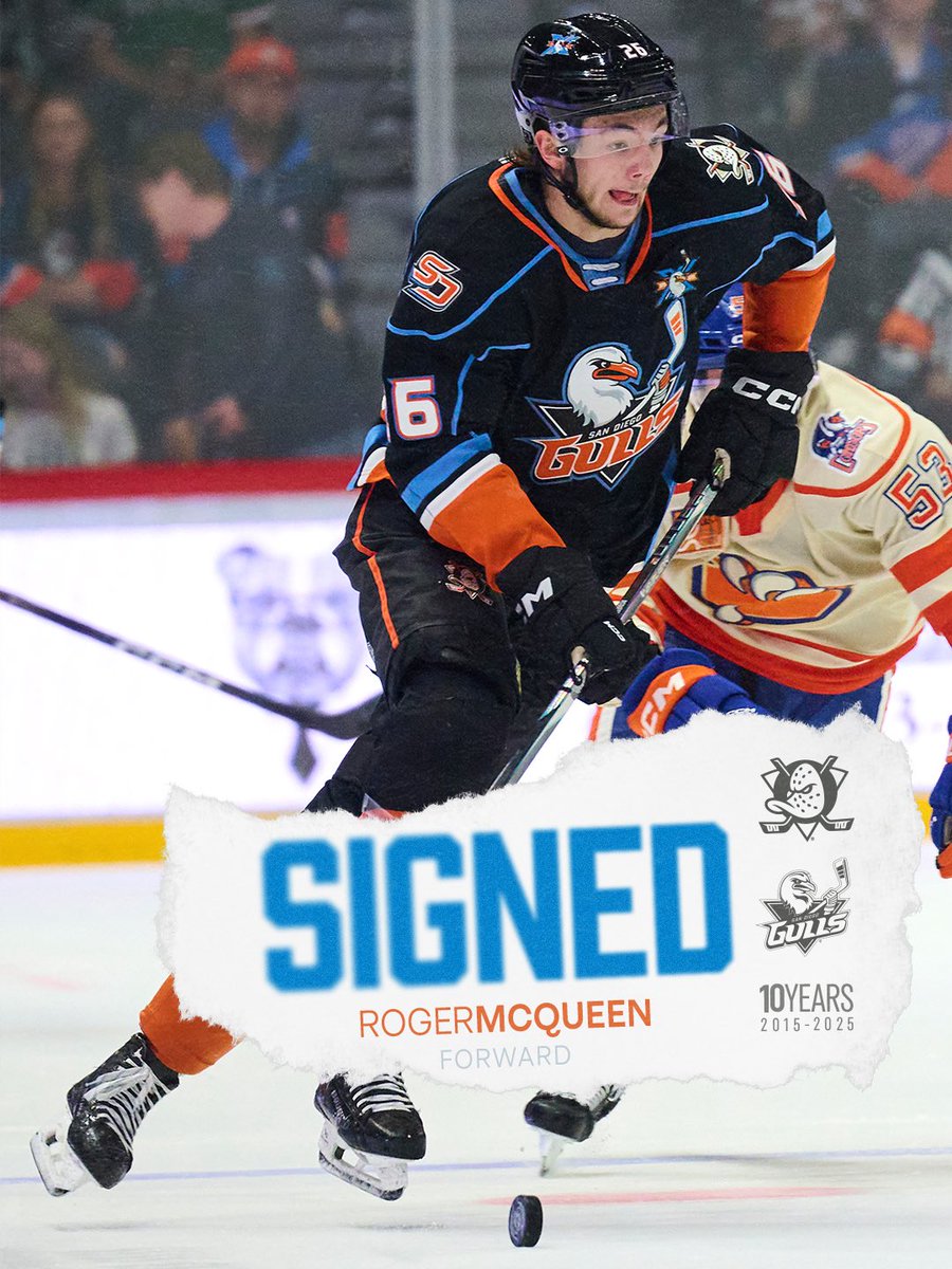 Rev your engines!!

The Anaheim Ducks have signed Roger McQueen to a three-year entry-level contract starting in the 2026-27 season.

#FlyTogether | #LetsGoGulls