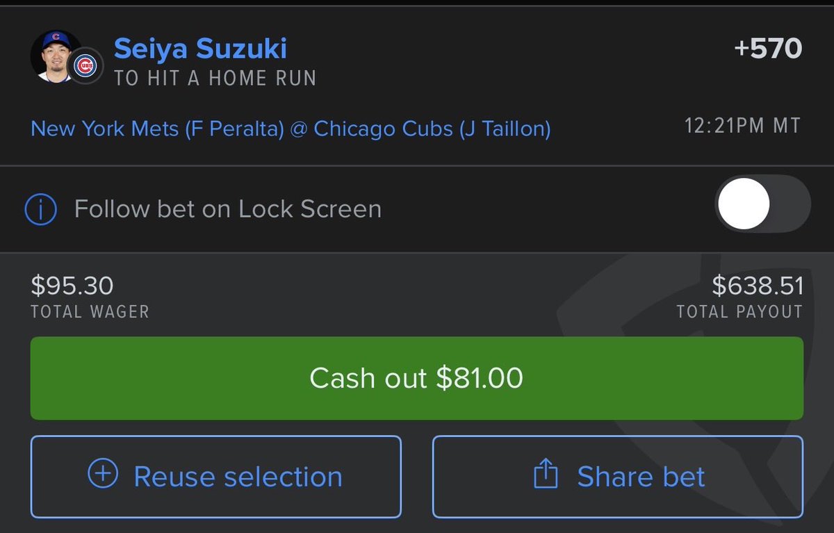 gneiffer07's tweet photo. Giving me Suzuki at these odds in a wind game just seems like a dumb move by FD

Want all my HR picks? Sign up for @ParlayScience using promo code “nba75” and get 2 weeks for just $7.50

Sign up here: https://t.co/gtO3vemfCb https://t.co/COT7oZvjeI