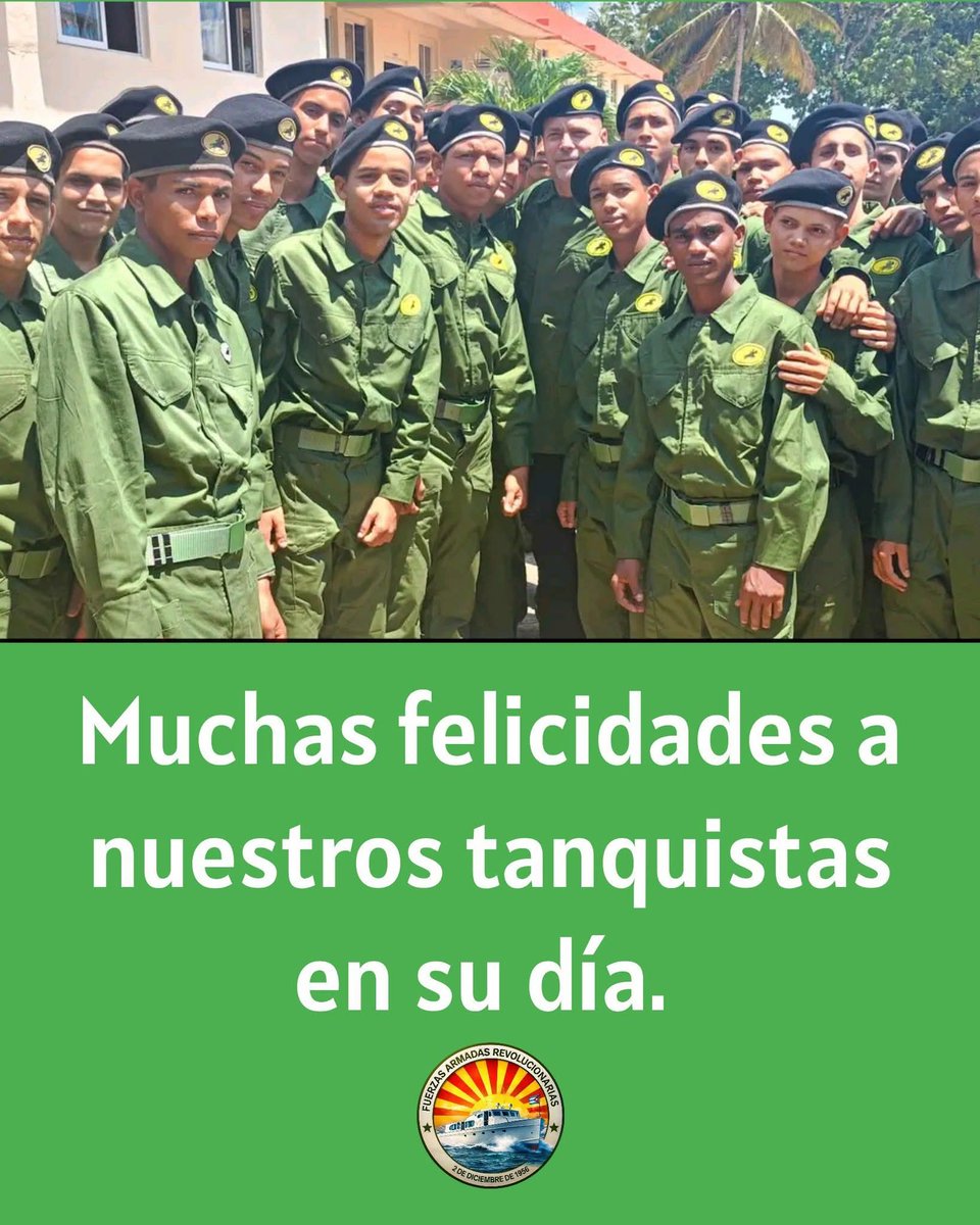 ‼️Nuestros tanquistas, jóvenes de Patria o Muerte, son ejemplo de firmeza y compromiso con la defensa de la soberanía. Con disciplina y valentía demuestran que la juventud cubana está lista para cualquier desafío.  

¡Felicidades tanquistas! 

#FARCuba #JuventudCentenaria🇨🇺