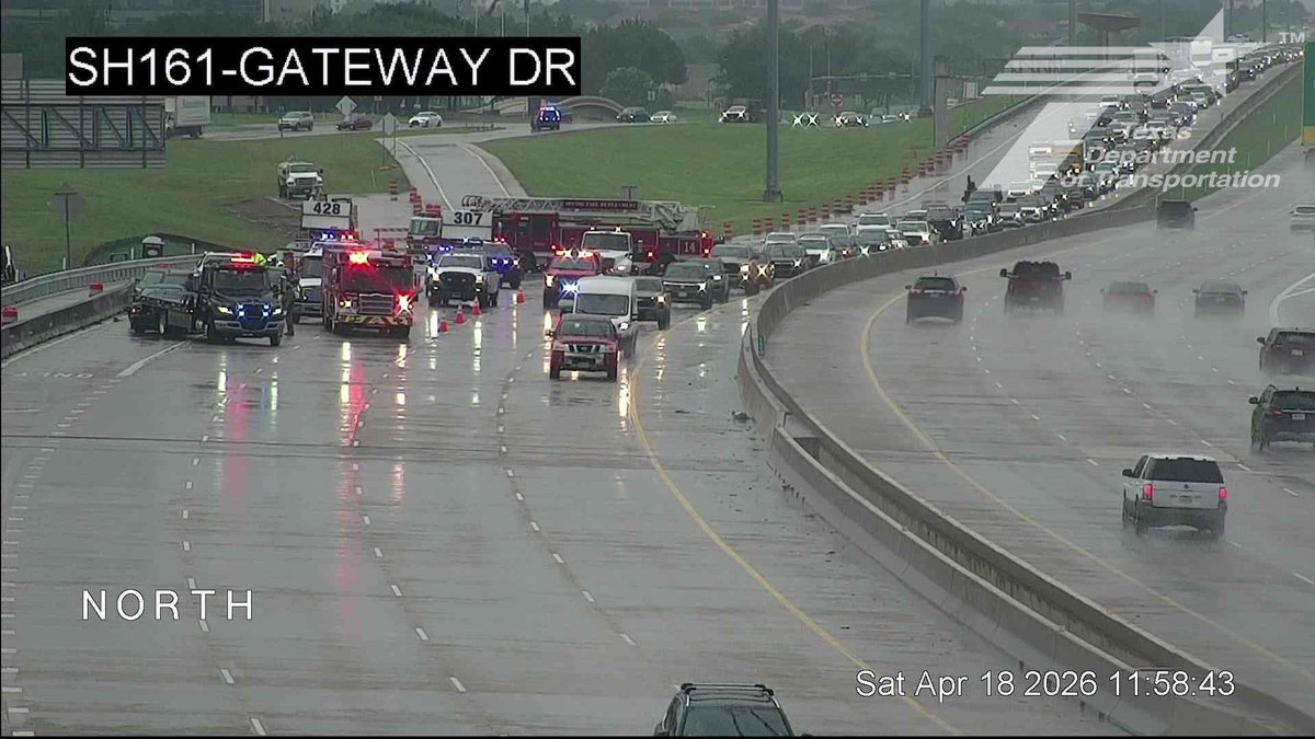 krldtraffic's tweet image. #Irving:  SB-161 @ Gateway Dr - 4 lanes closed by a crash,  stay to the left, only the far left lane is getting by - emergency crews have arrived - Traffic is slow back to MacArthur Blvd
@KRLD #KRLDTraffic #1080KRLD #trafficalert @TxDOTDallas