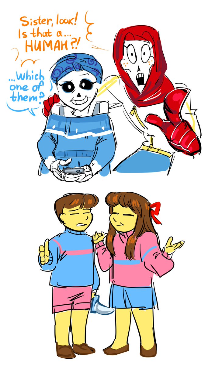 Sweetapplemur's tweet image. fem Papyrus and... 
Frisk gender change? au? ok 
#Undertale