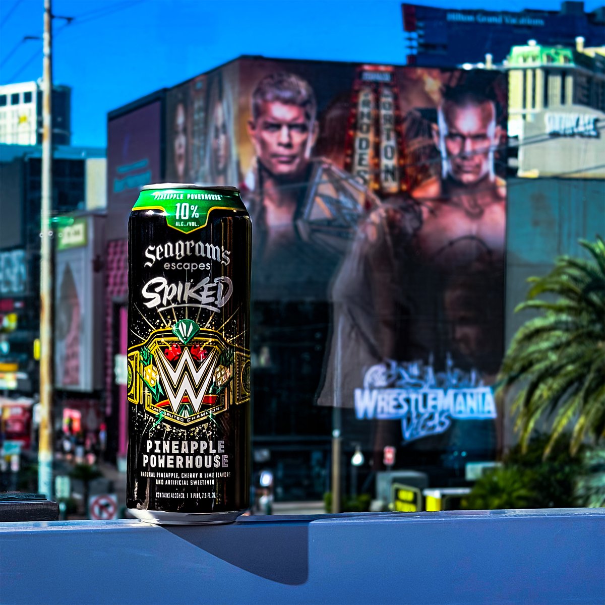 SeagramsEscapes's tweet photo. We’ve seen the sights, now we’re ready for the action! WrestleMania 42 is taking over Las Vegas this weekend…whether you’re here or at home, make sure you’ve got our Spiked x @WWE flavors ready. https://t.co/iye3jxekdP https://t.co/nsNB55TGGR